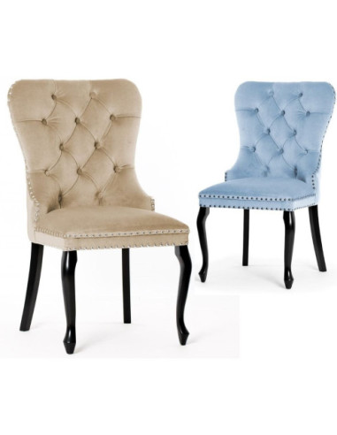 KRZESŁO LUDWIKOWSKIE PIKOWANE Z KOŁATKĄ MADAME LUDWIK NOGI DREWNO CZARNE (WYBIERZ TKANINĘ)