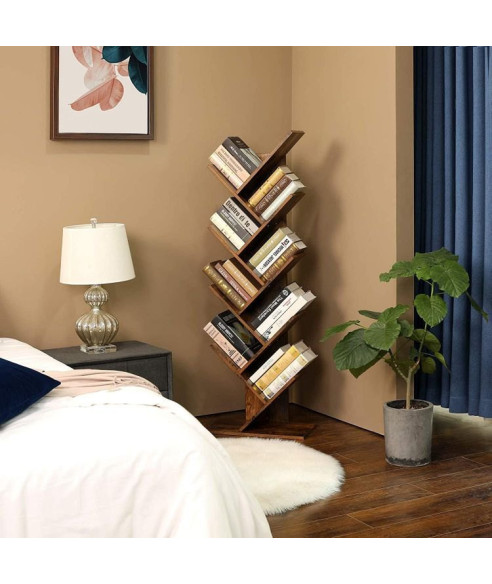 REGAŁ DRZEWO OTWARTY NA KSIĄŻKI SKOŚNY (BIAŁY, DĄB RUSTYKALNY)