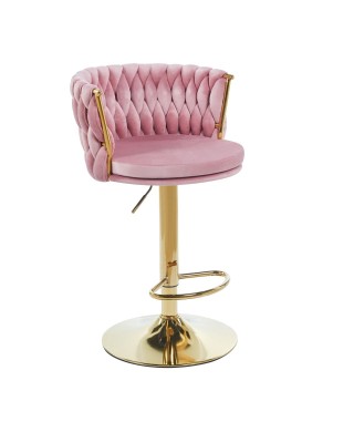 HOKER KRZESŁO BAROWE PLECIONE OPARCIE VELVET ZŁOTA PODSTAWA GLAM (WYBIERZ KOLOR) 2