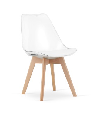 KRZESŁO SKANDYNAWSKIE NORDEN TRANSPARENTNE Z PODUCHĄ DREWNIANE NOGI