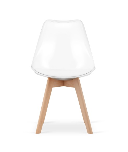 KRZESŁO SKANDYNAWSKIE NORDEN TRANSPARENTNE Z PODUCHĄ DREWNIANE NOGI