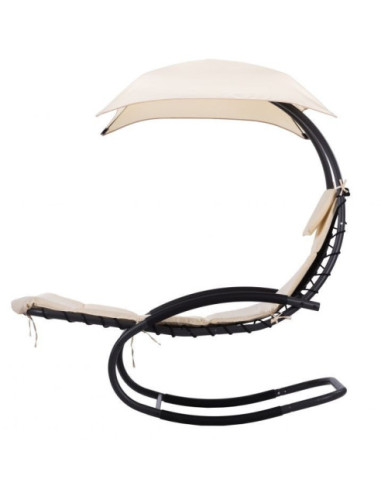 FOTEL WISZĄCY BUJAK OGRODOWY Z PARASOLEM PŁOZY BEŻOWY